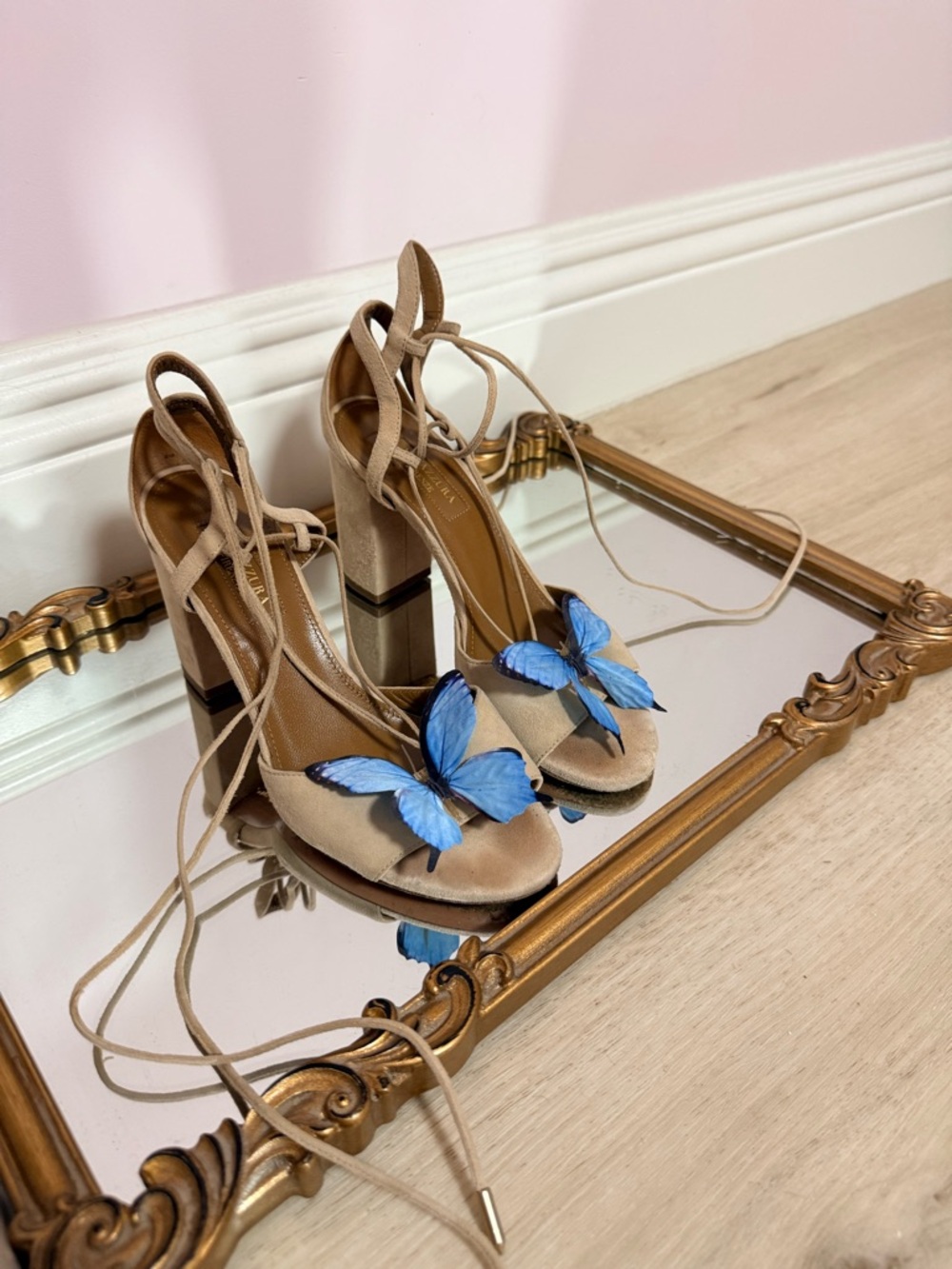 Aquazzura heels sandals pump shoes butterfly rose flowers orchid size 36 6 Y2K